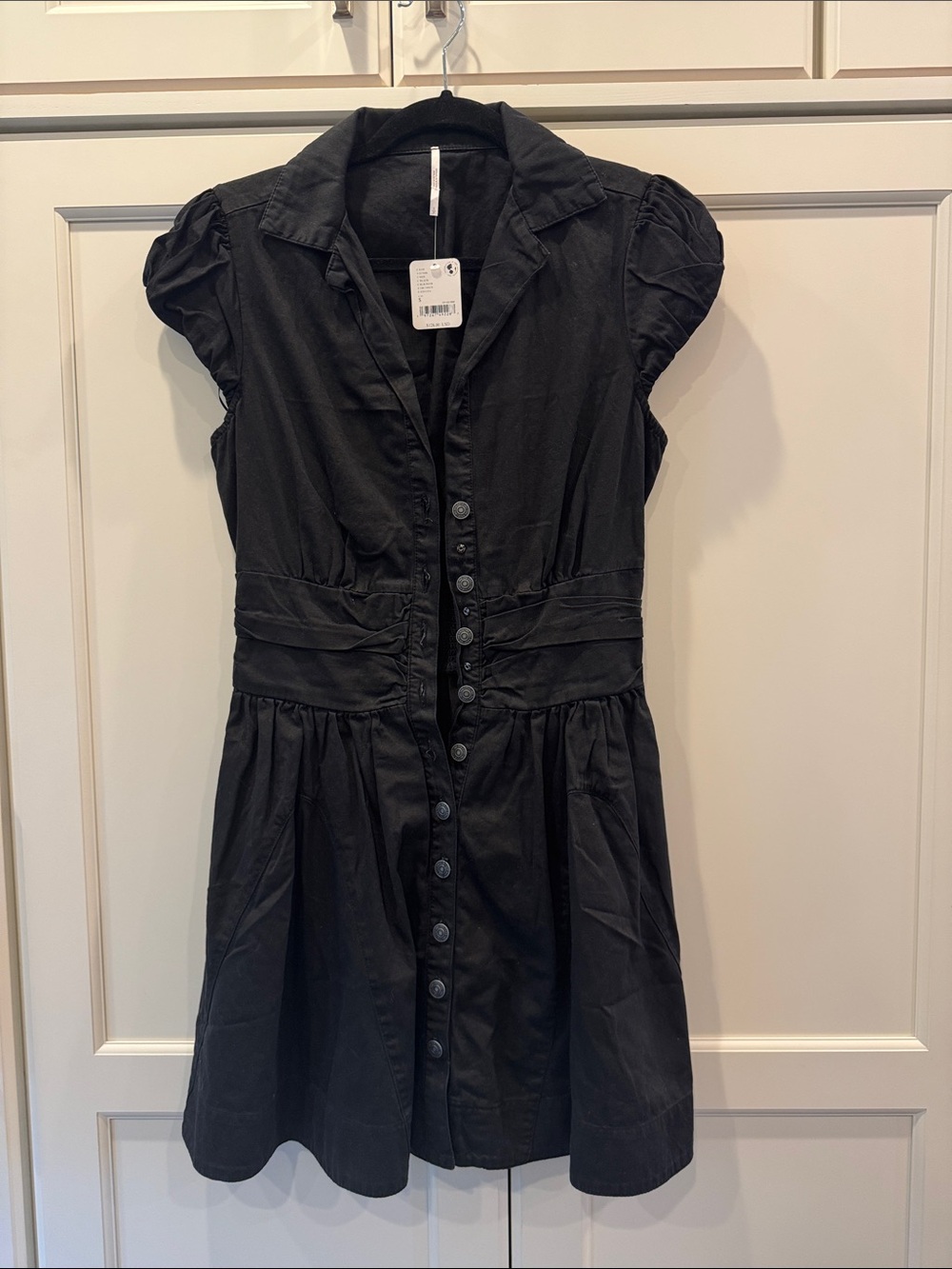 Free People Black Button-Front Cap Sleeve Dress